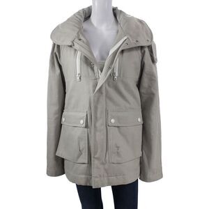 Filippa K Womens Military Parka Gray Cotton High Neck Button Size S